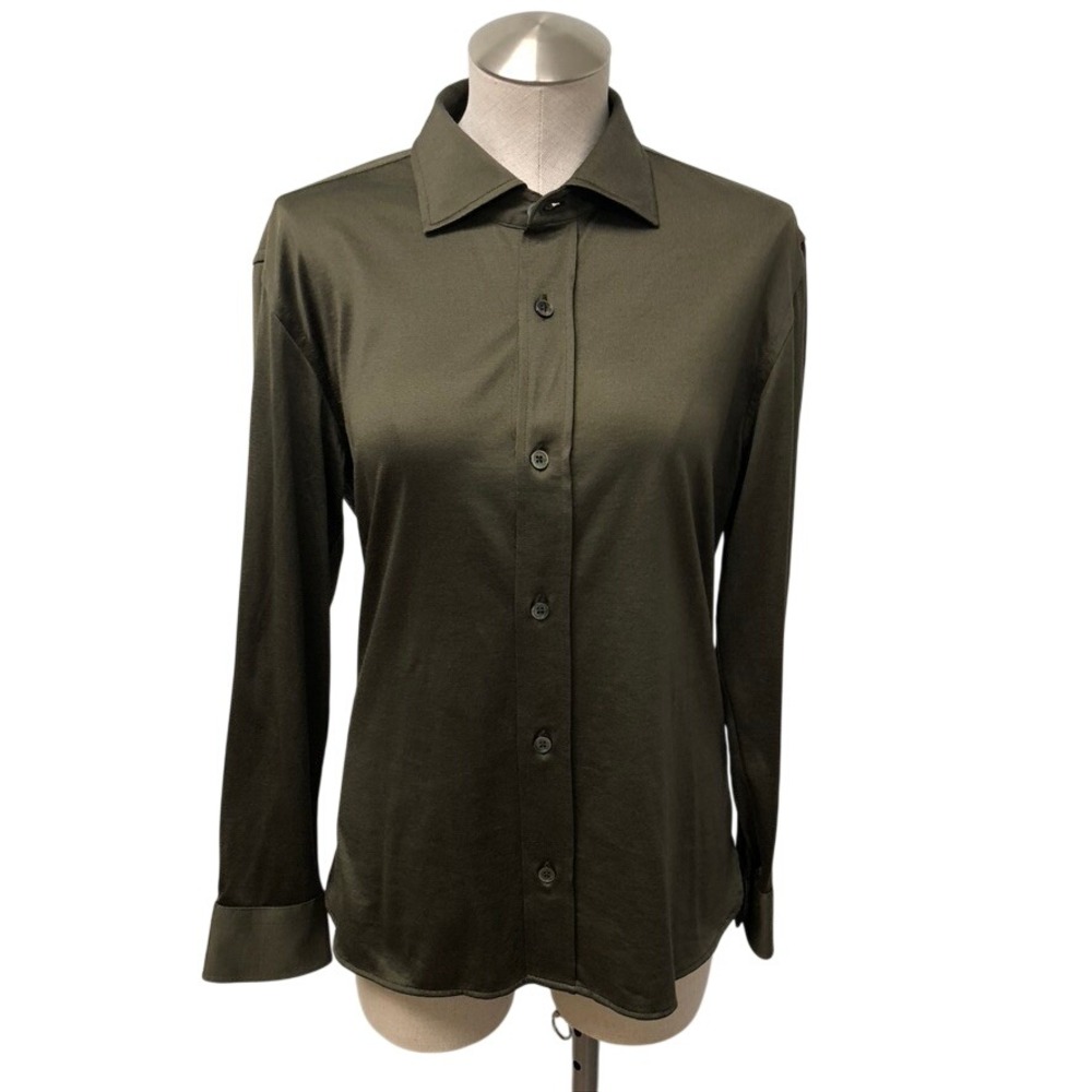 Tom Ford Button Up Shirt Womens 48 14 Olive‎ Green Triacetate Cotton Italy BT248